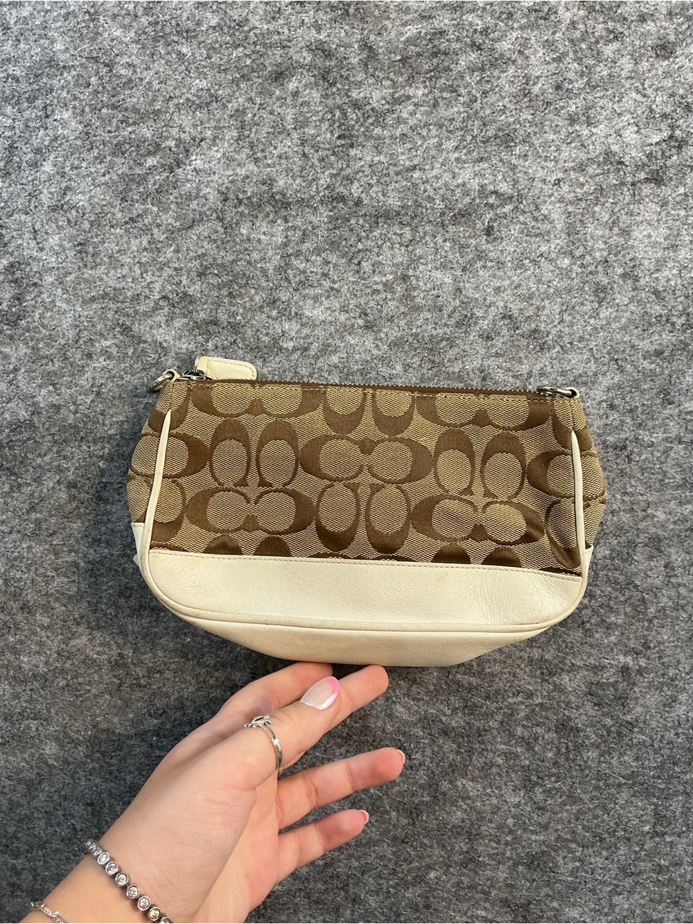 Coach Y2K Mini Bag MISSING STRAPS Beige Signature Canvas Bag with Cream Trim